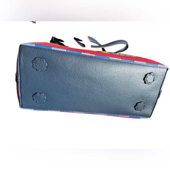 BRIGHTON BEE HAPPY LEATHER TOTE HANDBAG PURSE NAVY BLUE RED BOW HEARTS - Picture 14 of 16